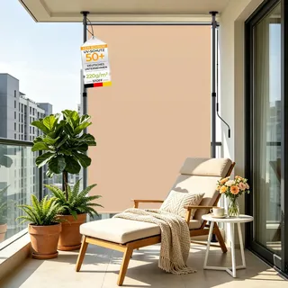HOMEDEMO Senkrechtmarkise Außen, Vertikalmarkise ohne Bohren, Balkonrollo mit Einstellbare Handkurbel, Sichtschutz Sonnenschutz Windschutz, Garten, 120x(220-310) cm, Stoffbreite 105,5 cm, Khaki