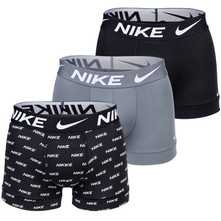NIKE Herren Boxer Shorts, 3er Pack - Trunks, Dri-Fit Micro, Logobund Schwarz/Grau/Logo M