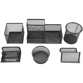 Giilayky 6-teiliges Set aus Metall für Büro, Organisation, Stifthalter, Schreibtisch-Organizer, Stiftehalter, multifunktional, aus schwarzem Metall