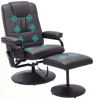 Homcom Massagesessel mit Hocker Kunstleder 64 x 95 x 77 cm Braun elektrisch drehbar