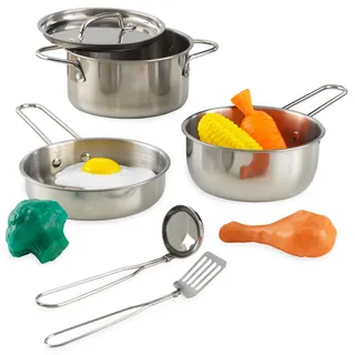 KidKraft Deluxe Kochset aus Metall mit Spielzeug-Lebensmitteln für Kinderküche, Spielküche Zubehör, Spielzeug für Kinder ab 3 Jahre, 63186