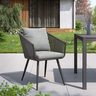 OUTLIV. Alex Gartenstuhl in Anthrazit, 58,5x63,5x79 cm, rostfreies Aluminiumgestell, hochwertiges Rope, Belastbarkeit: 110 kg, Kissen waschbar, wetterfester Gartensessel