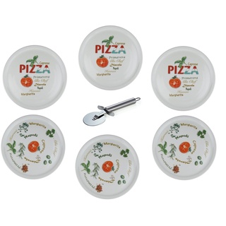 Retsch Arzberg - Pizzateller im Set inklusive Pizzaschneider/Pizzaroller - Pizza Teller XXL Ø30cm (mit Dekor, 6er Set)