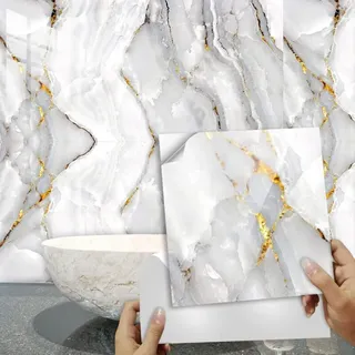 Küchenwandaufkleber 20 X 20 Cm, Goldmarmor-optik – Wasserfeste Pvc-aufkleber – Einfach Anzubringen Und Individuell Zu Gestalten – 16er-packung
