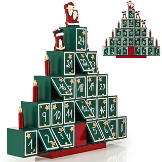 SPIELWERK® Wiederverwendbarer Adventskalender Tannenbaum zum Befüllen 24 Türchen Bunt Bemalt Weihnachten Kinder DIY weihnachtliche Holz Dekoration