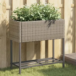 Hochbeete Mit Ablage 2 Stk. Grau 70x28x70 Cm Poly Rattan