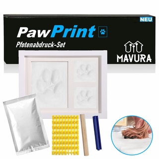 MAVURA Handabdruck-Set PawPrint Pfotenabdruck Set für Hunde, Katzen & Babys, inkl. Holz Bilderrahmen 3D Gipsabdruck Abdruck Set weiß