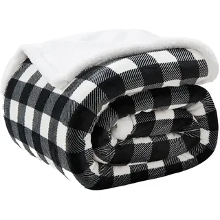 Büffel-sherpa-decke, Schwarz-weiß Kariert  Karierte Flanell-fleecedecke Für Schlafsofa  Weiche Und Warme Mikrofaserdecke  50 X 60 Cm