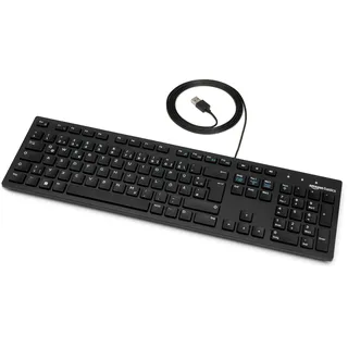Amazon Basics Tastatur mit DE-Layout, flach, USB-kabelgebunden, Mattschwarz