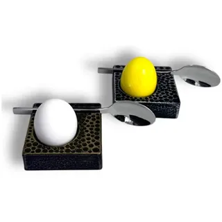 Ja-unendlich TAMAGO Gusseisen Eierbecher 2er Set - schwarz/silber/gold