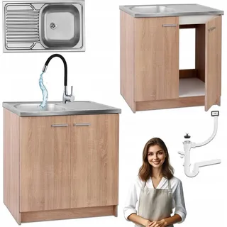 stamar Spülenschrank Sonoma Eiche 80 x 46 x 81 cm Braun/Schwarz