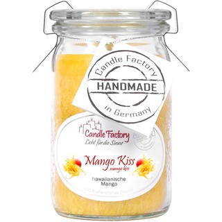 Candle Factory Baby Jumbo Duftkerze aus pflanzlichem Stearin im hitzebeständigen Glas der Marke Weck®, bis zu 20h Brennzeit, Duft: Mango Kiss