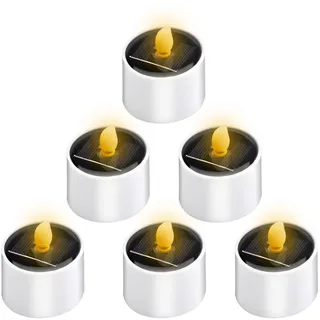 DAWRIS 6 Stück Solar Teelichter für Außen Solarkerzen Wasserdicht Flammenlose LED Kerzen Kerze Lichter Solarkerze Mini Solarleuchten Solarleuchte für Garten Balkon Party Camping Hochzeit Festival Deko
