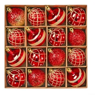 DAZZLEEX Weihnachtskugel-Set, 6 cm, handbemalt, glitzernd, Kunststoff, Ornamente, weiß, blau, rot, Rose, dekorative Kugeln für Weihnachtsbaum und saisonale Heimdekorationen (rot)