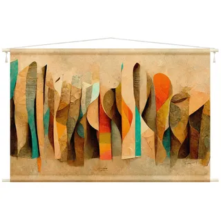 Bilderdepot24 Wandteppich modern Abstrakt Warme Farbstreifen bunt, rechteckig, Höhe: 2.6 mm, großes Wandbild aus Natur-Baumwolle Wandbehang Stoffbild Tuch Wollseil bunt 205 cm x 137 cm x 2.6 mm