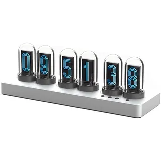 Vastarry Nixie Röhrenuhr, Leuchtröhre, IPS-Farbbildschirm, Digitaluhr mit 6 Sets von Weckern, 7 Modi, 12 individuelle Bilder, Web-Steuerung, keine App erforderlich (Silber)