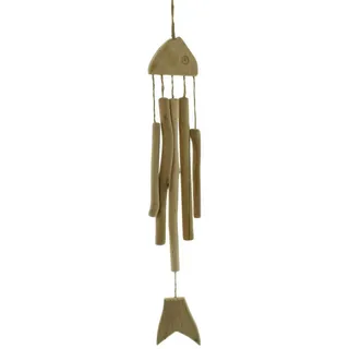 Dekoleidenschaft Windspiel "Fisch" aus Holz, 63 cm hoch, maritm, Outdoor Klangspiel für Garten, Balkon & Terrasse beige