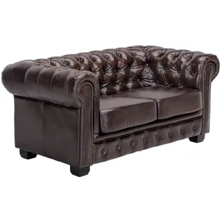Woodkings Woodkings® Chesterfield 2-Sitzer Echtleder Couch Bürosofa Polstermöbel 2er antik Unikat Herrenzimmer englisches Ledersofa Stilsofa Clubsofa (antik braun)