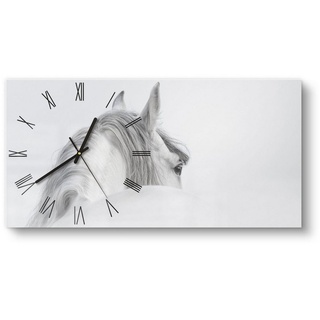 DEQORI Wanduhr 'Andalusisches Pferd' (Glas Glasuhr modern Wand Uhr Design Küchenuhr) weiß 60 cm x 30 cm