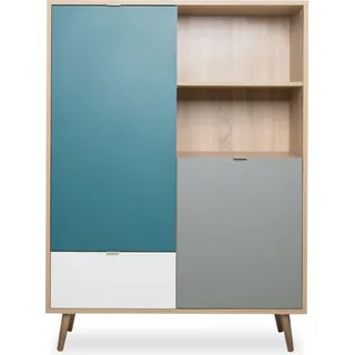 Finori Highboard 103 x 139 x 40 cm Blau / Petrol / Weiß / Grau