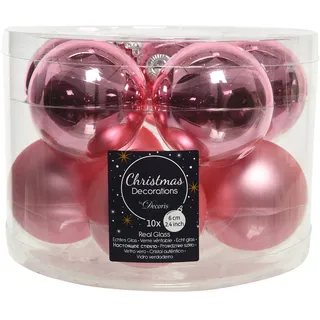 Kaemingk Weihnachtsbaumkugel, Weihnachtskugeln Glas 6cm x 10 Stück - Lippenstiftrosa rosa