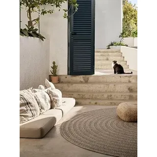 RugVista Jordan, In & Outdoor-Teppich, Ø 250 cm, Rund, Niedriger Stapel, Patio, Nur Handwäsche, UV-beständig, Braun