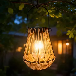 Solarlaterne Für Außen, Rattan Solarlampen Für Außen Hängend, 600mAh Solar Hängeleuchten Outdoor, Wetterfeste Solarleuchte Hängend Für Garten, Balkon, Terrassen Deko (B)