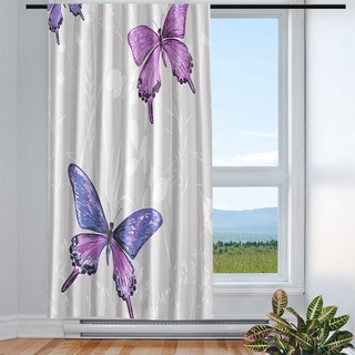 Violetpos Vorhänge Gardinen für Wohnzimmer Schlafzimmer 1 Stück Schmetterling Lila Schmetterlinge Auf Grau 135x225cm W/H