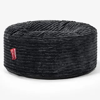 Lounge Pug Sitzsack Pouf 65 cm Rund, Schwarz Cordstoff, Bequemer Sitzhocker oder Fußhocker, Sitzpouf