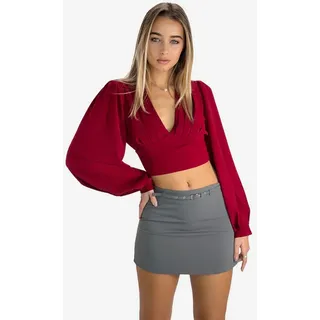 Elara Blusentop – Cropped Bluse mit V-Ausschnitt und Smokbund rot M