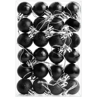 24 Weihnachtskugeln von 30 mm, Weihnachtsbaumdekorationen, Mini-Kugeln zum Aufhängen für Halloween, Weihnachten, Feiern, Ornamente, Farbe schwarz