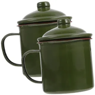 TOYANDONA 2 Stücke Emaille Mit Deckel - Retro Emaille Camping Kaffeebecher Für Outdoor - Hitzebeständig Zu Reinigen- Vintage Wasserbecher Verwendbar Für Küche und Heimgebrauch(Armeegrün)