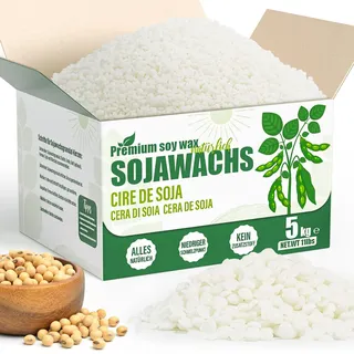 VEGISHINE Sojawachs für Kerzen, Natürliches Sojawachs für Kerzenherstellung 5kg, Kerzenwachs zum Gießen, Kerzenwachsgranulat für die Kerzenherstellung, Premium Sojawachs 1kg 2kg 5kg 10kg
