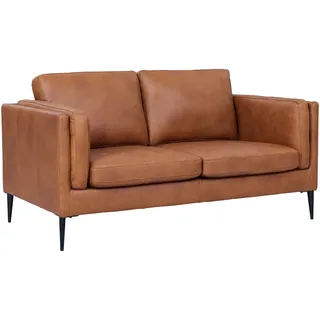 2-Sitzer Sofa Aicena Leder Cognac - Komfortsofa mit Taschenfederkern & Metall-Gestell