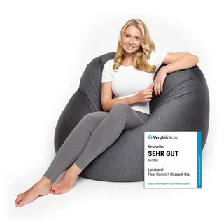 Lumaland Sitzsack Flexi Comfort, Bodenkissen Lounge 250l & 300l Bean Bag grau 100 cm x 60 cm x 155 cm