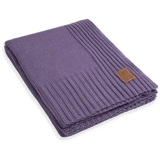 Wolldecke Uni Plaids 195x225 cm Glatt Lila, Knit Factory, Tagesdecke Kuscheldecke Decke Wohndecke bunt