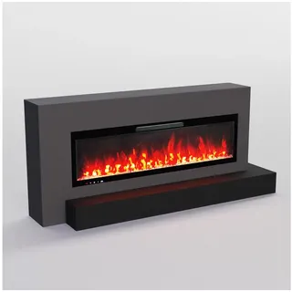 GLOW FIRE Elektrokamin Hestia Links/Rechts, LED Elektrokamin mit Heizung und Thermostat - 3D Flammeeffekt grau