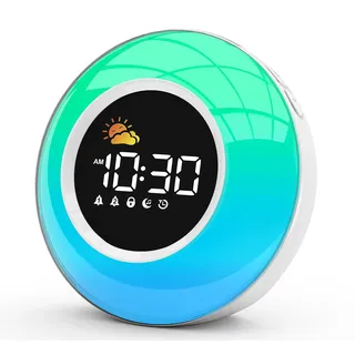 Kinder Wecker Digital, Schlaftrainer mit Nachtlicht, Lichtwecker mit 10 White Noise, Snooze und Timer 15/30/60/90 mins, LED mit Licht Tischuhr ohne Tick, Geschenke für Mädchen Jungen