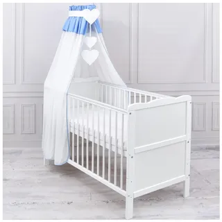 Generisch Baby Delux Babybett Himmel Betthimmel Chiffon Baldachin für Babybett Kinderbett Wiege Stubenwagen Himmelstange Applikationen Deko Herz (Blau, ohne Himmelstange)