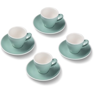 Terra Home 4er Espresso-Tassen Set - Türkis, 90 ml, Glossy, Porzellan, Dickwandig, Spülmaschinenfest, italienisches Design - Kaffee-Tassen Set mit Untertassen