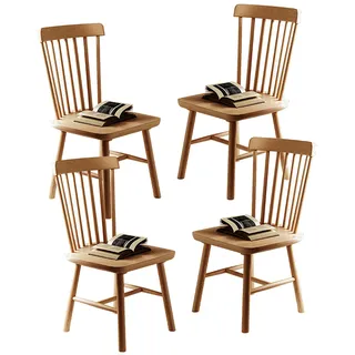 NCLOYN Windsor Esszimmerstühle, 2er/4er-set, Beistellstuhl Aus Massivem Holz Im Landhausstil mit Spindelrückenlehne, Bauernstuhl Aus Eiche für Esszimmer, Küche, Restaurant(4 Pack, Natural)