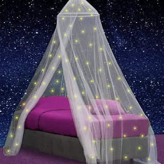 Betthimmel für Mädchen mit Leuchtsternen | Prinzessinnen Moskitonetz | Baldachin für Kinderzimmer | Himmelbett Vorhänge für Kinder & Kinderbett
