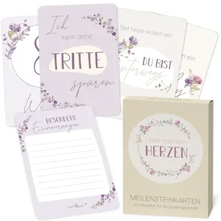 mintkind® Meilensteinkarten Schwangerschaft Blumen Rosa – 32 Karten im Set | Wundervolle Geschenkideen für werdende Mütter zum Verkünden – für zauberhafte Babybauch Fotos