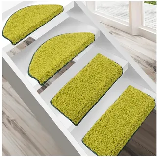 Karat Stufenmatte Shaggy-Stufenmatte Madrid, Treppenschoner, 16 Farben, 2 Varianten, Rechteckig grün Rechteckig