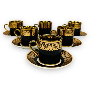 Bavary Kaffeeservice Luxus Gold Espressotassen 12 TLG für 6 Personen Tassen + Untertassen, 6 Personen, Kaffeetassen, Kaffeebecher, Tassen und Untertassen, Porzellan schwarz
