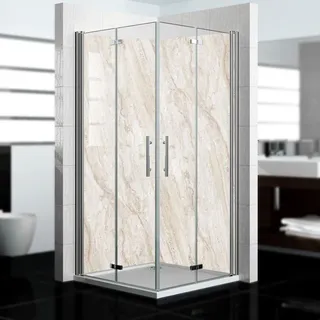 dedeco Eck-Duschrückwände Aluminium wasserfest Motiv: Marmor V9, 2 x 90x200x0,3cm, Badrückwand, Fliesenersatz fugenlos Wandverkleidung Wandpanee...