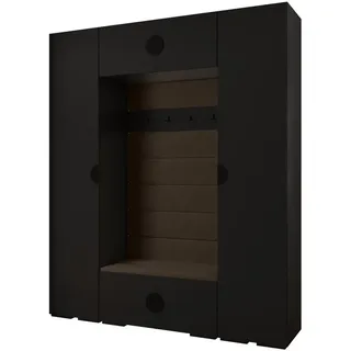 Abiks Möbel Garderoben-Set, Schwarz, Braun, Schwarz, Holz, Nachbildung, 2-Sitzer, 10 Fächer, 200x236.7x47 cm, Garderobe, Garderoben-Sets & Serien, Garderoben-Sets