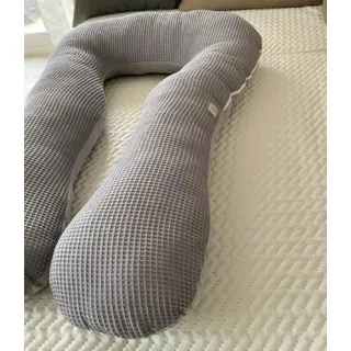 LOOLAY TYP A Relax Kingsize Waffelpique/Glatt Baumwolle XXXL 330 cm Schwangerschaftskissen Seitenschläferkissen Stillkissen Typ U Lagerungskissen (Waffelpique GRAU/Grau)