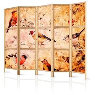 Muralo Paravent 5-teilig Japanischer Paravent klappbar Vögel Blätter (Packung, 1 St., 225x172 cm), Für das Wohnzimmer, das Schlafzimmer orange