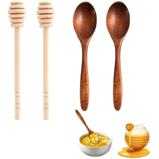 EUYKQNOI 4 Stück honiglöffel holz Honigrührer Honiglöffel,holzlöffel honig,Honiglöffel aus Holz, Honigheber Honigrührer, holzlöffel honig,Honigspirale Honey Sticks, Honigstab Rührstäbchen